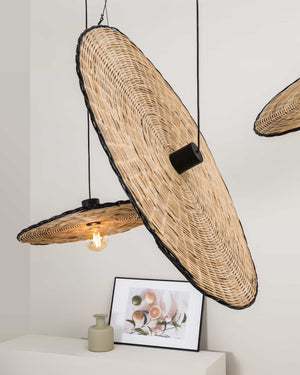 Mediterranean Rattan Disc Pendant Light - Lighting Collective