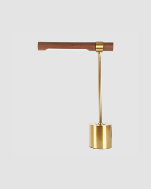 Mid-Century Modern Walnut Wood and Brass Table Lamp