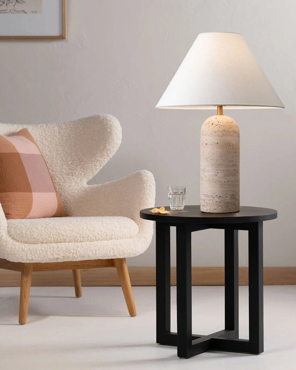 Minimalist Linen and Travertine Table Lamp | Ex Display | SALE