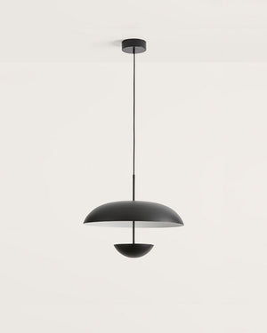 Black pendant light on a white background