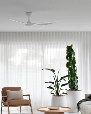 Modern Sleek Ceiling Fan | Delta DC 56 White in a modern living room