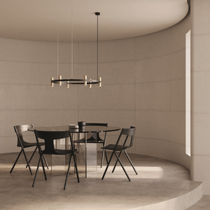Modern Gold and Black 12lt Chandelier | Lighting Collective | gold finish in a dining room