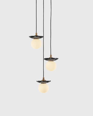 Natural Stone Orb 3 Light Pendant | Antique Brass | Black Marble | Lighting Collective
