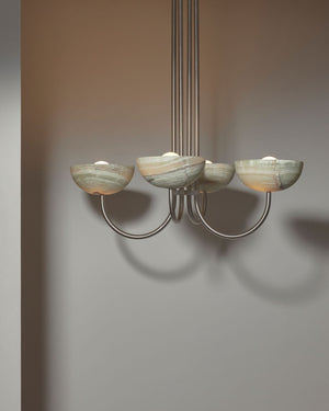 Onyx Stone Narrow Quad Dome Chandelier | Aurelia | Jade Onyx | Brushed Nickel