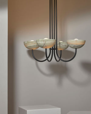 Onyx Stone Quad Dome Chandelier | Aurelia | Jade Onyx | Brushed Black