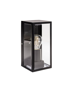 Small black box wall light turned to show the glazed side return and the depth of the frame