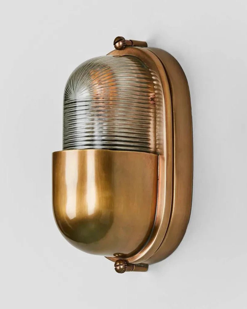 Oval Bunker Rib Glass and Brass Wall Light | Lighting Collective