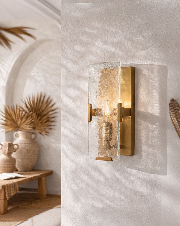 Rectangular Brass & Glass Panel Wall Light | Mulu