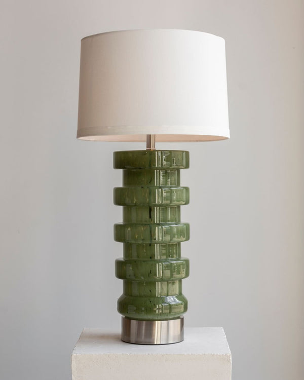 Ribbed Green Glass Table Lamp