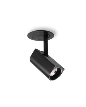 Black single shade ceiling light fixture on a white background