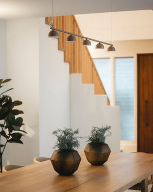 Simplistic Five Light Rail Pendant Styled in a Contemporary Dining Room - Lighting Collective