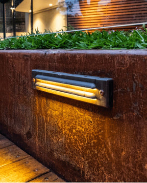 Sleek Rectangular Brass Grooved Step Light - Lighting Collective