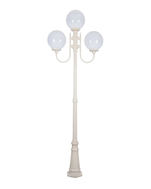 Sphere Curved Arm Post 3 Light | Assorted Finishes - Lighting Collective