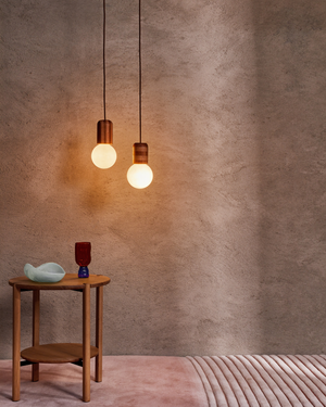 Striped Timber Pendant Light Oscillate Victorian Ash Blackwood living area