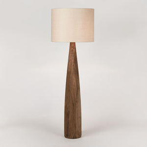 Tall Conical Mango Wood Floor Lamp | Lighting Collective | natural shade turned on