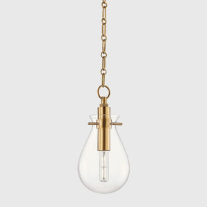 Chain Suspended Glass Teardrop Pendant | Small Brass