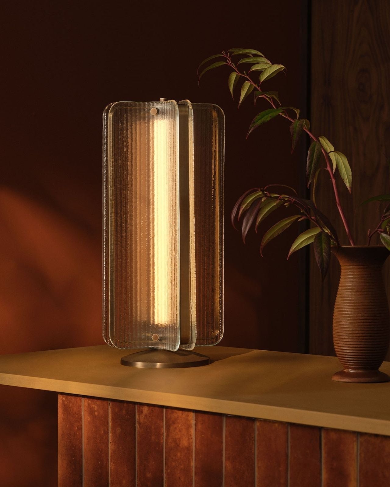 Textured Reeded Glass Column Table Lamp | Lighting Collective