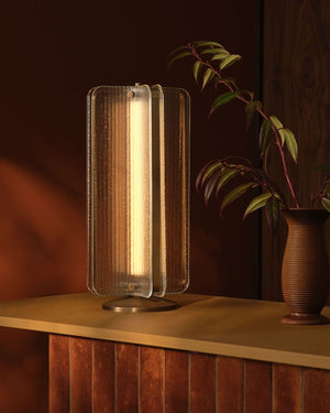 Textured Reeded Glass Column Table Lamp