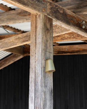 Transitional Styled Bunker Light | Antique Brass Styled Outside