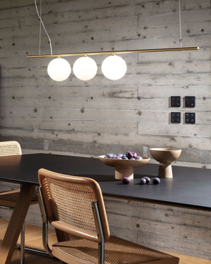 Modern dining table with contemporary linear pendant