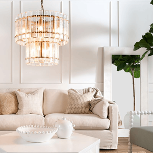 Two-Tiered Textured Crystal Chandelier | Lighting Collective | in a living room 