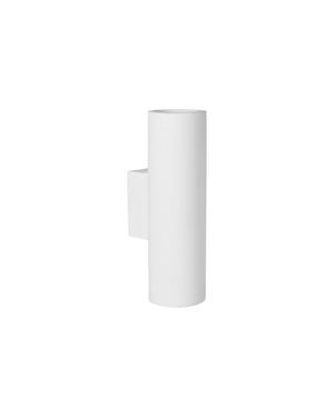 Up & Down Plaster Pillar Wall Light in white showing cylindrical body and square wall bracket