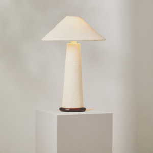 Ivory Textured Boucle Table Lamp | Lighting Collective | turned on