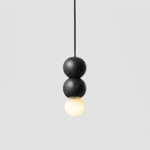 Two Beaded Lava Stone Pendant in Black - Lighting Collective