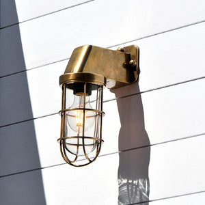 Brass Industrial Caged Wall Light