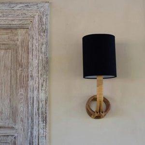 Organic Cane Wall Sconce With Linen Shade