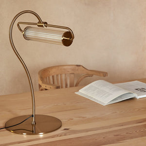 Brass Elongated Fluted Glass Table Lamp 