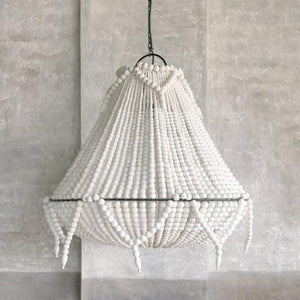 Large Natural Wooden Beaded Chandelier white Wash