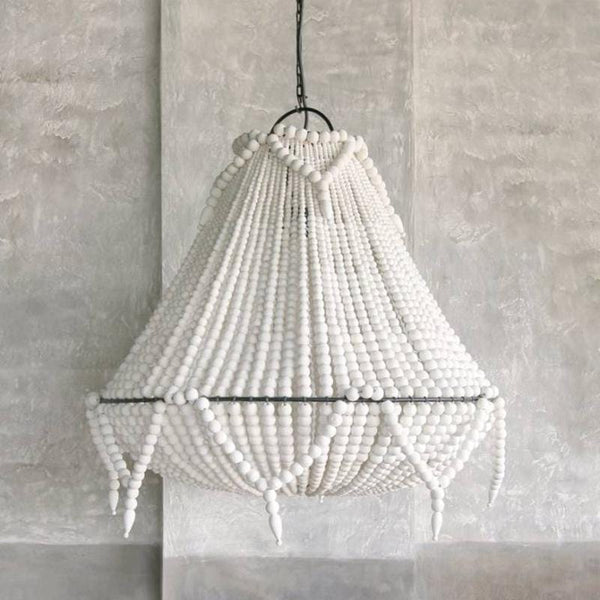 Large Natural Wooden Beaded Chandelier