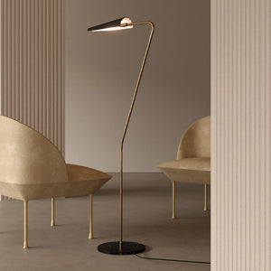 modern corrugated steel floor lamp marble base with aged gold and black finish