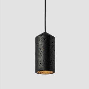 Organic Cylindrical Pendant in Black Lava Stone - Lighting Collective