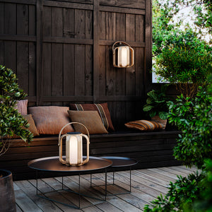 Organic Modern Solar-Powered Lamps in a garden as table lamp and hung lamp