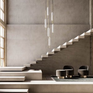 Frosted Tubular Brass Suspended Pendant | Lifestyle