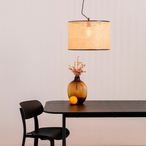Mediterranean Rattan Cane Pendant Light over a dining table