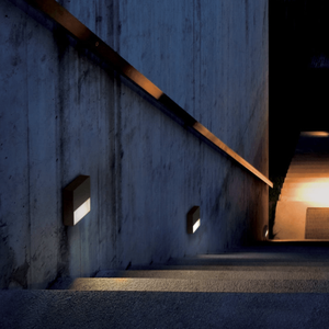 Outdoor Minimalist Rectangle Wall Light in stairs outside by night